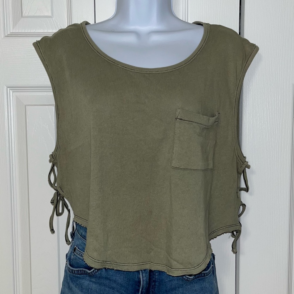 We The Free Olive Green Crop Tank w/ Open Side Ties - Picture 1 of 4